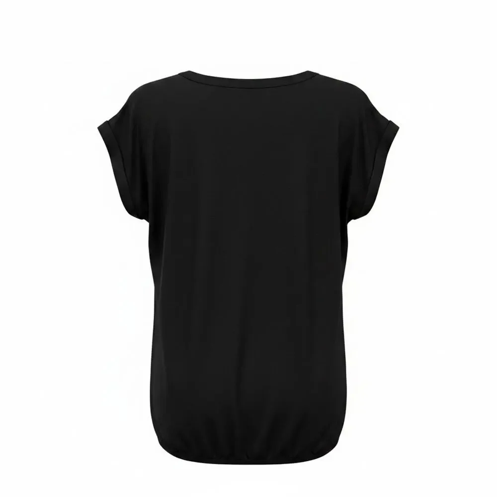 NWT Soya Concept Black Scoop Neck Rolled Short Sleeve Top #1770 Size XS - Picture 6 of 11